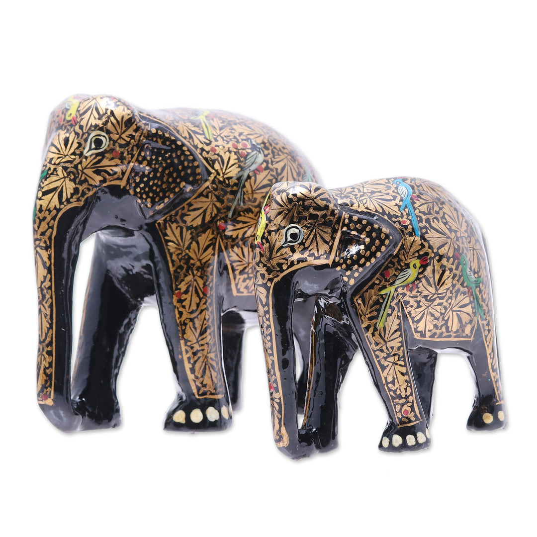 Painted Leaf Motif Papier Mache Elephant Sculptures (Pair) - Song of the Valley