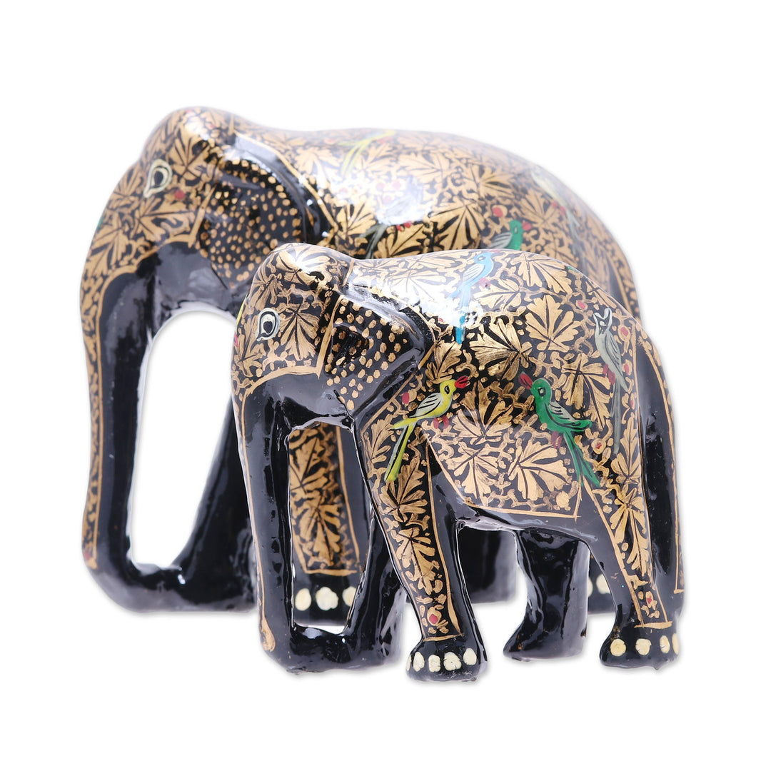 Painted Leaf Motif Papier Mache Elephant Sculptures (Pair) - Song of the Valley