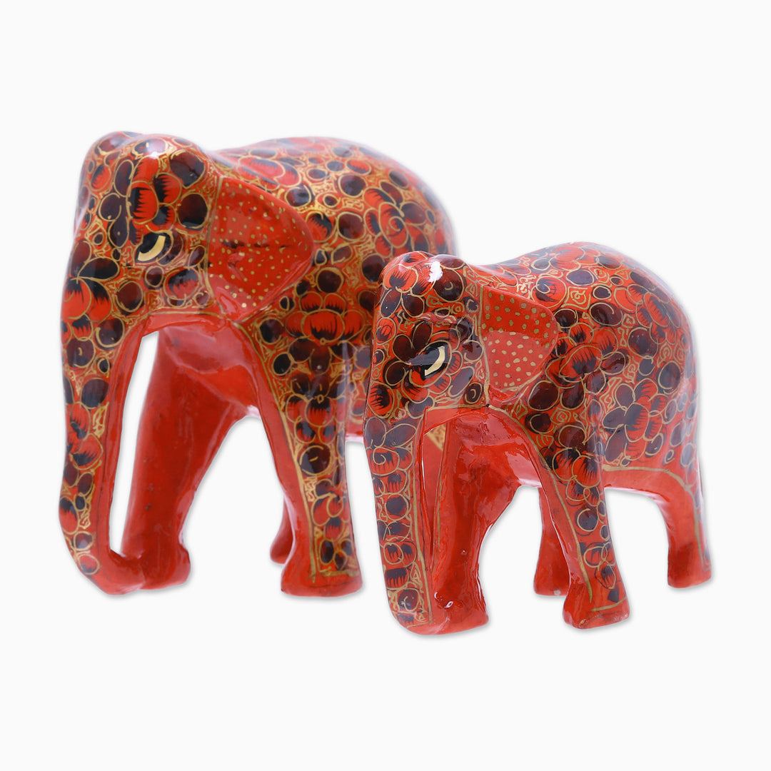 Floral Papier Mache Elephant Sculptures in Red (Pair) - Red Connection