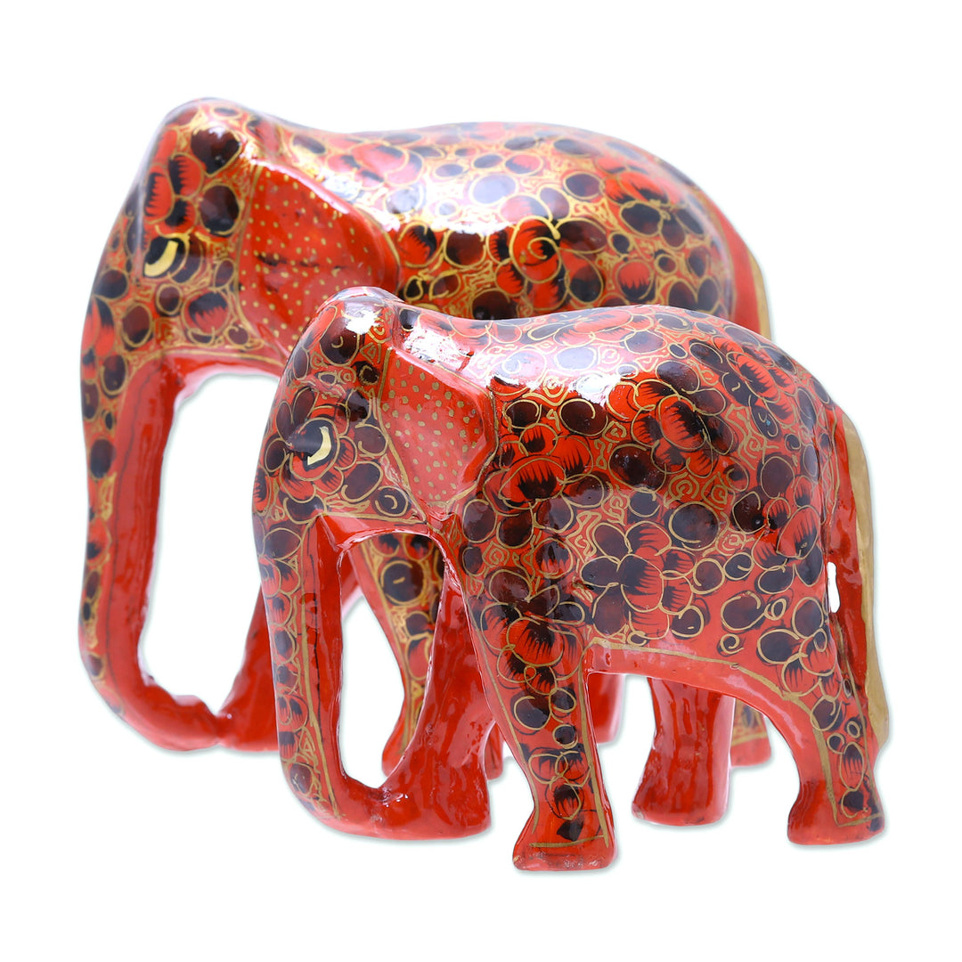 Floral Papier Mache Elephant Sculptures in Red (Pair) - Red Connection