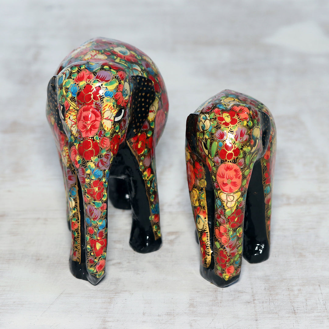 Hand-Painted Floral Papier Mache Elephant Sculptures (Pair) - Floral Bond