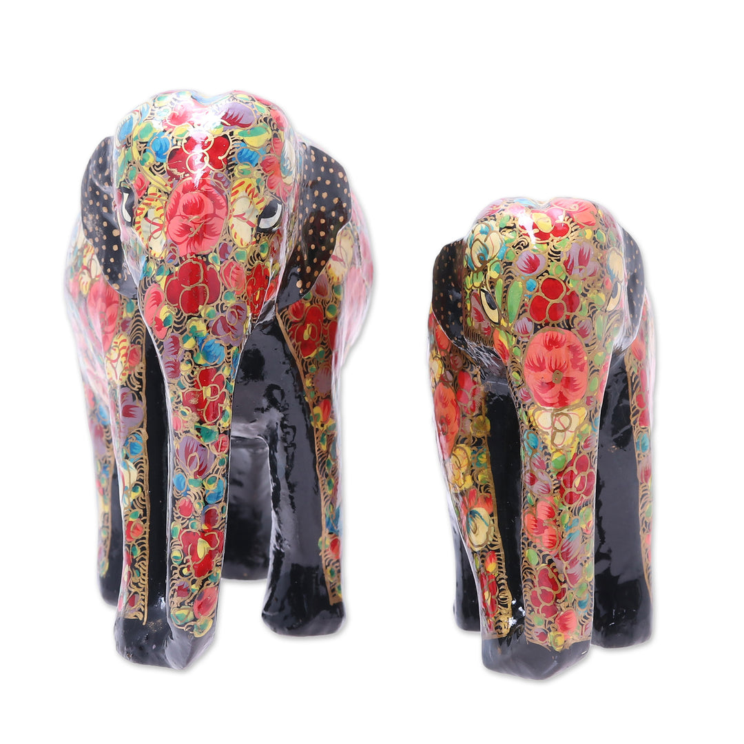 Hand-Painted Floral Papier Mache Elephant Sculptures (Pair) - Floral Bond