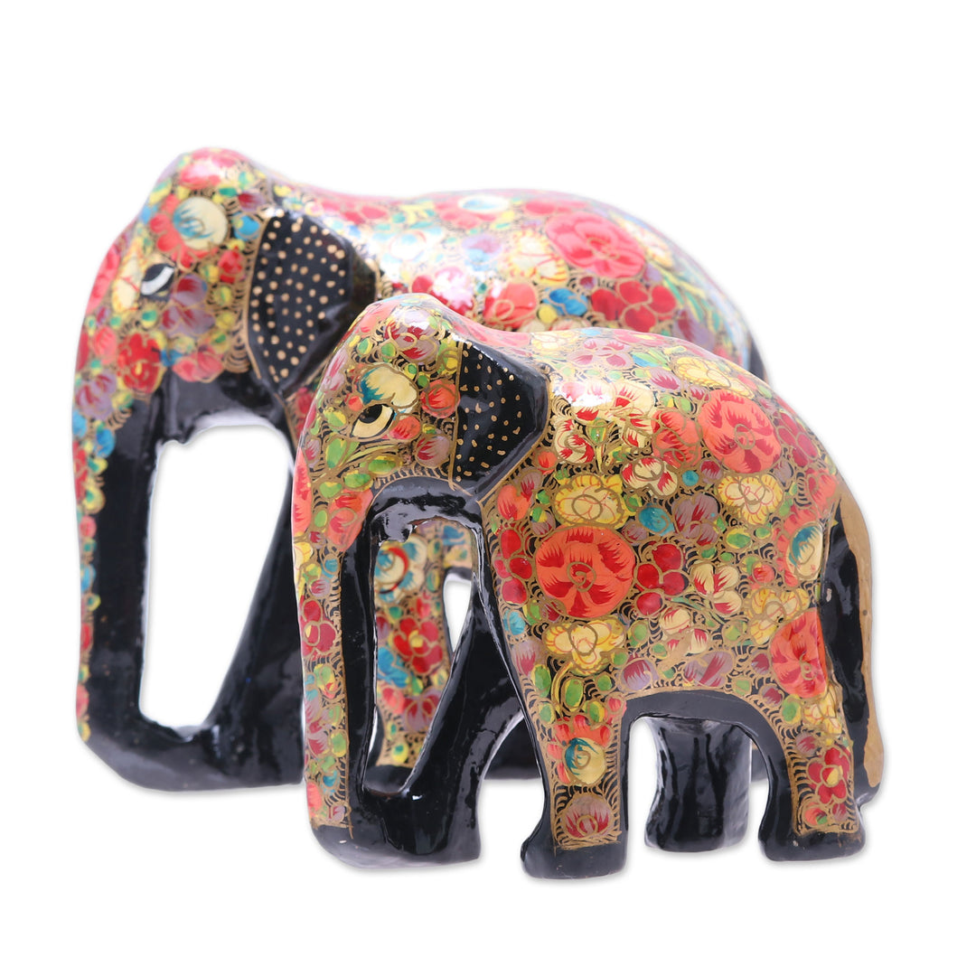Hand-Painted Floral Papier Mache Elephant Sculptures (Pair) - Floral Bond