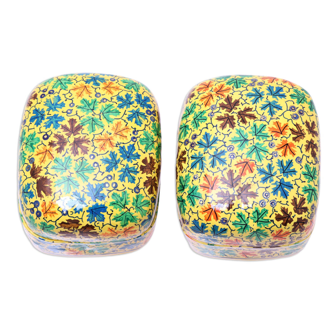 Leaf Motif Papier Mache and Wood Decorative Boxes (Pair) - Lovely Chinar