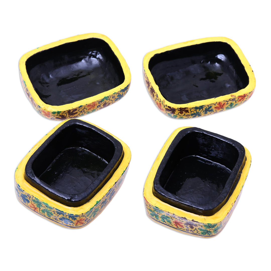 Leaf Motif Papier Mache and Wood Decorative Boxes (Pair) - Lovely Chinar