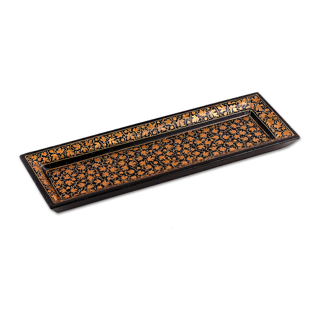 Leaf Motif Papier Mache and Wood Decorative Tray from India - Leaves of the Valley