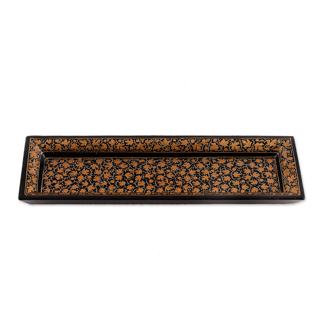 Leaf Motif Papier Mache and Wood Decorative Tray from India - Leaves of the Valley