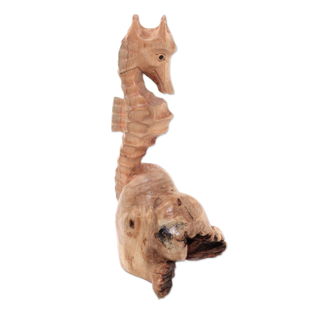 Hand-Carved Wood Seahorse Figurine from Bali - Seahorse