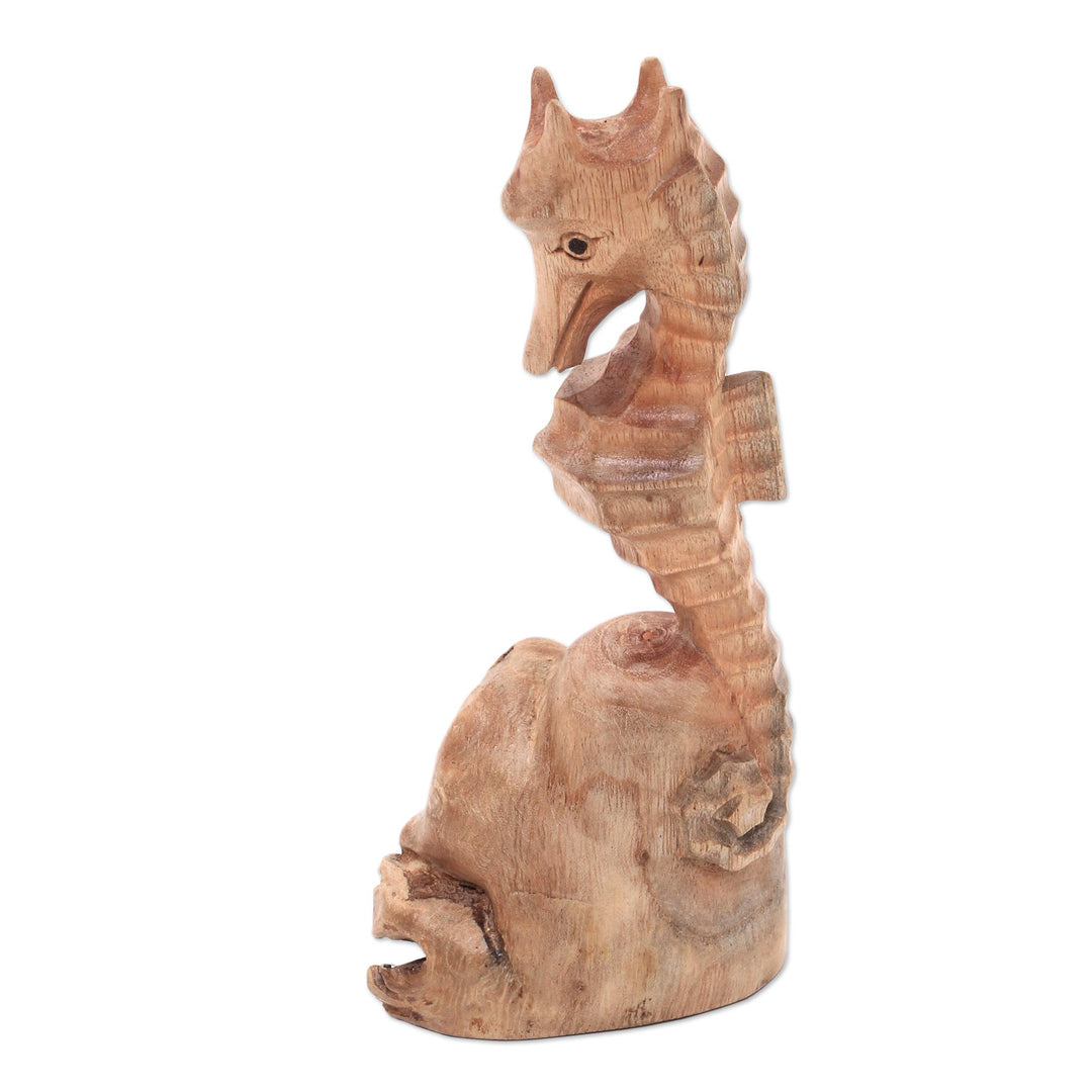 Hand-Carved Wood Seahorse Figurine from Bali - Seahorse