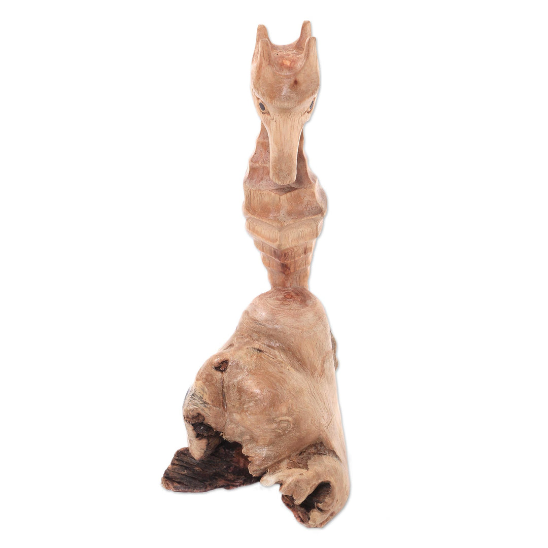 Hand-Carved Wood Seahorse Figurine from Bali - Seahorse