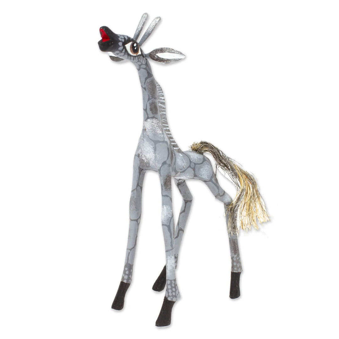 Wood Alebrije Giraffe Figurine in Grey from Mexico - Pearly Giraffe