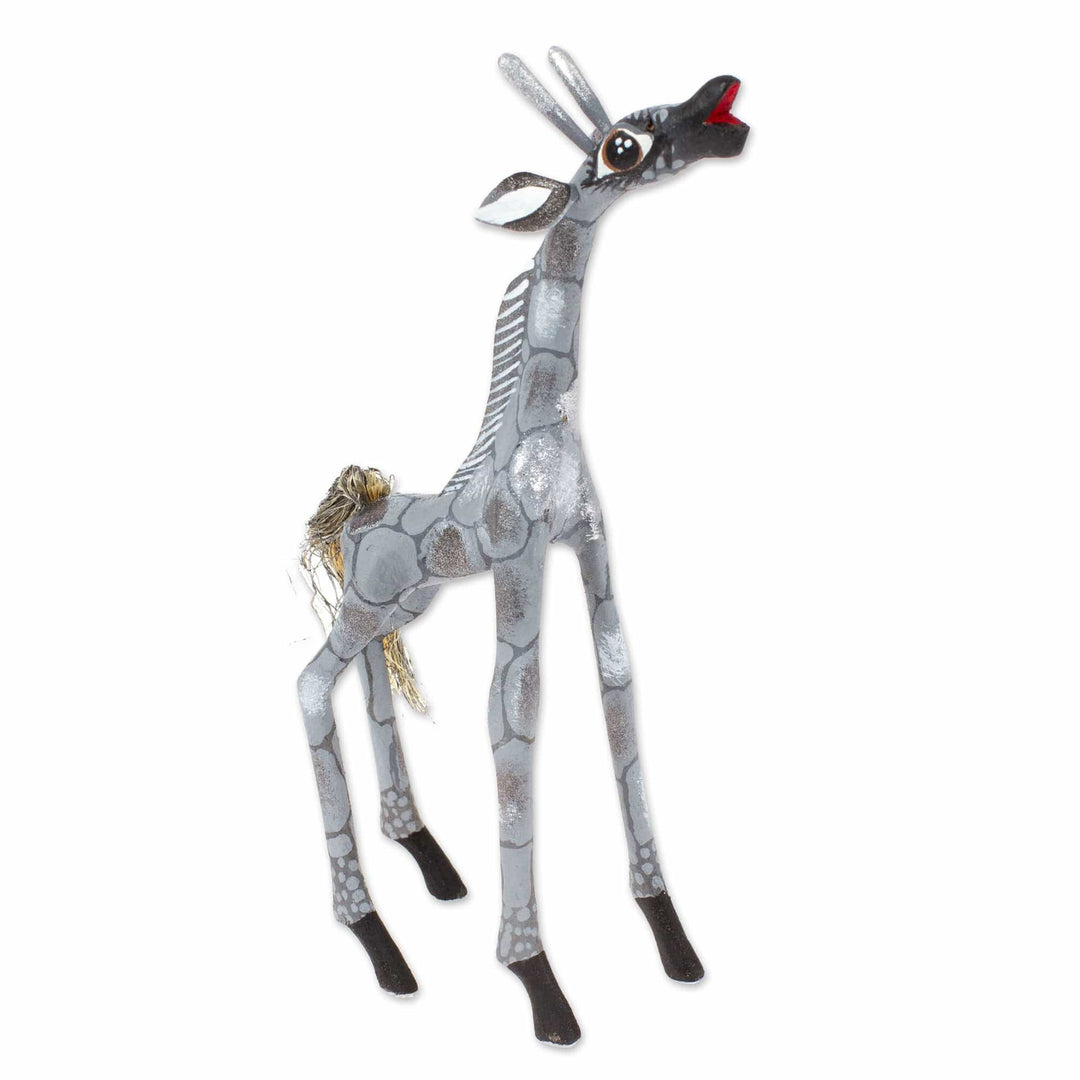 Wood Alebrije Giraffe Figurine in Grey from Mexico - Pearly Giraffe