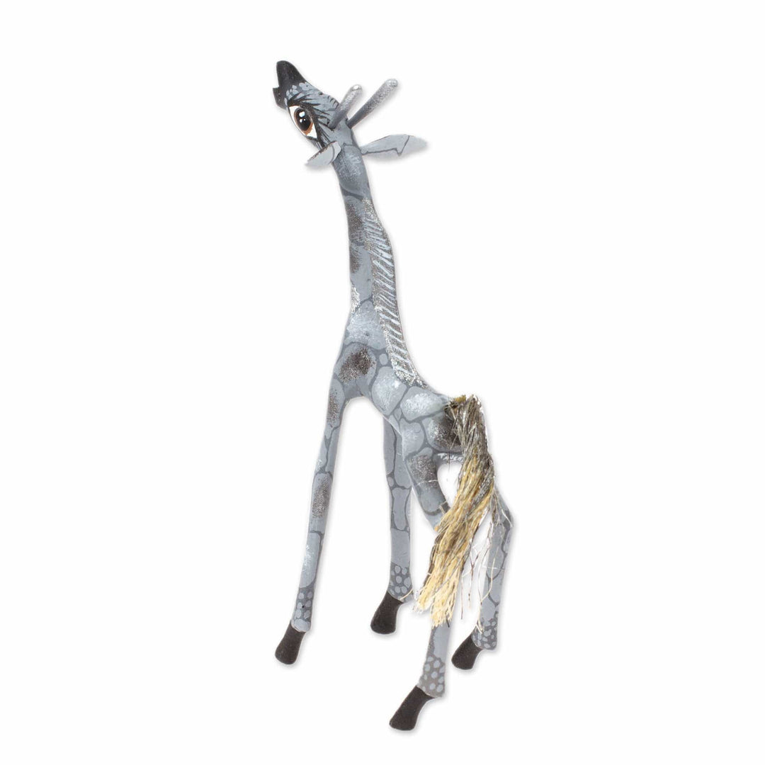Wood Alebrije Giraffe Figurine in Grey from Mexico - Pearly Giraffe