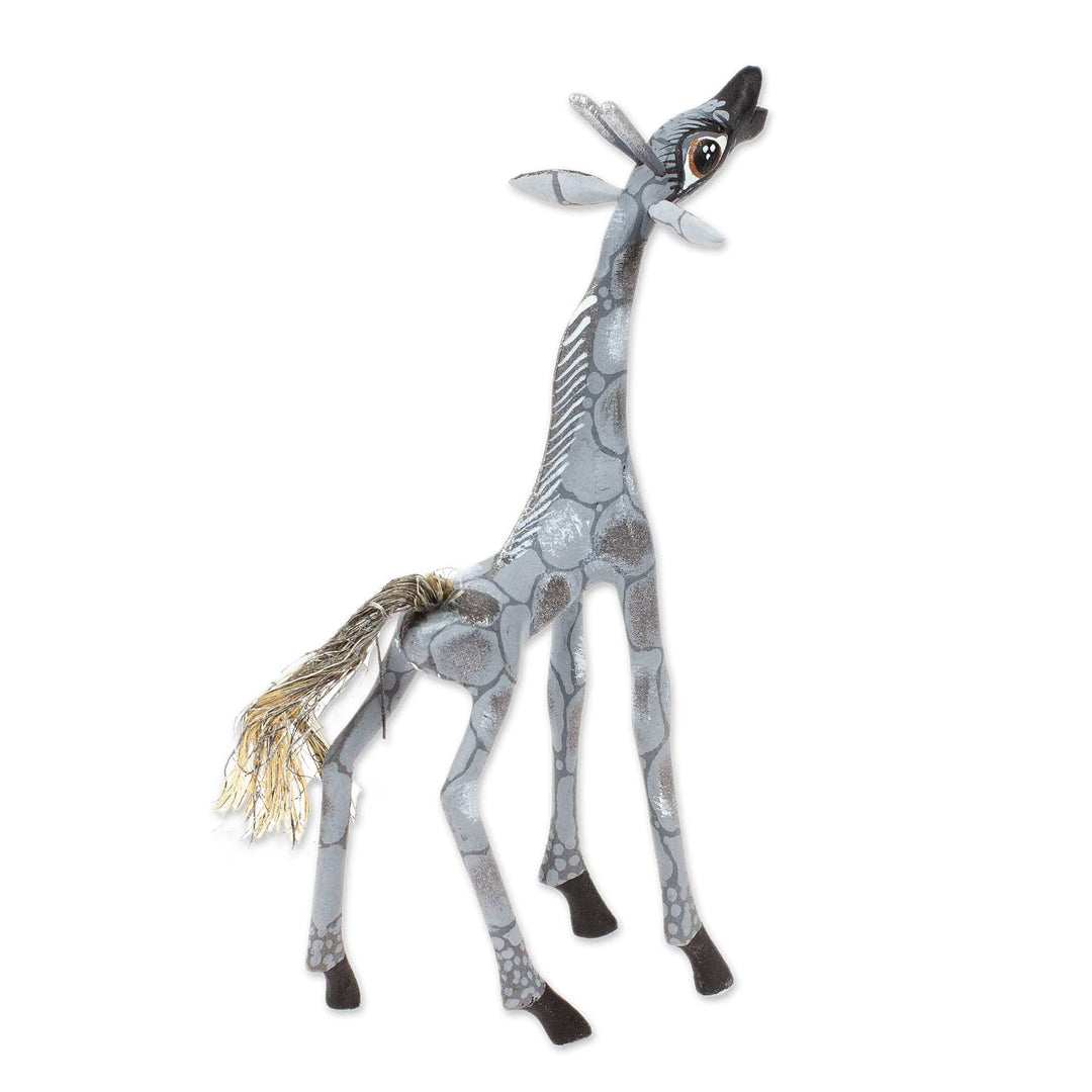 Wood Alebrije Giraffe Figurine in Grey from Mexico - Pearly Giraffe