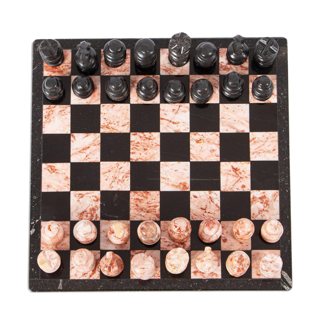 Marble Chess Set in Black and Pink from Mexico (7.5 in.) - Black and Pink Challenge