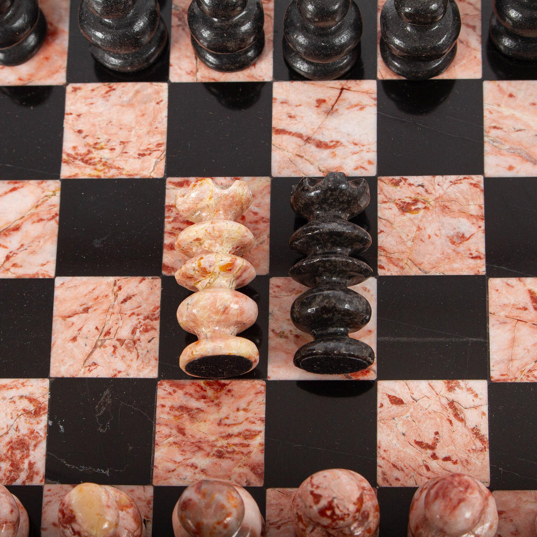 Marble Chess Set in Black and Pink from Mexico (7.5 in.) - Black and Pink Challenge