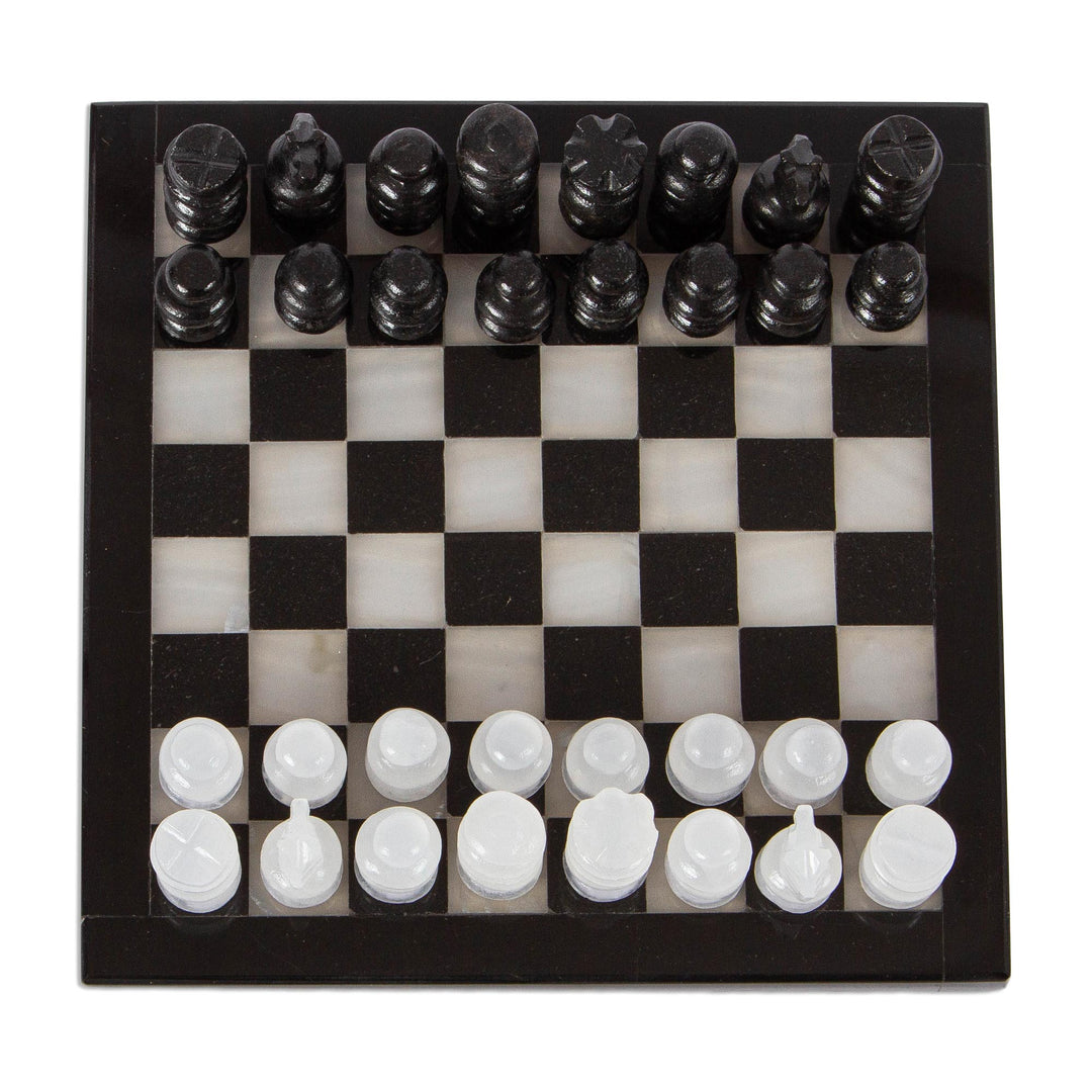 Onyx and Marble Chess Set in Black and Ivory (7.5 in.) - Black and Ivory Challenge