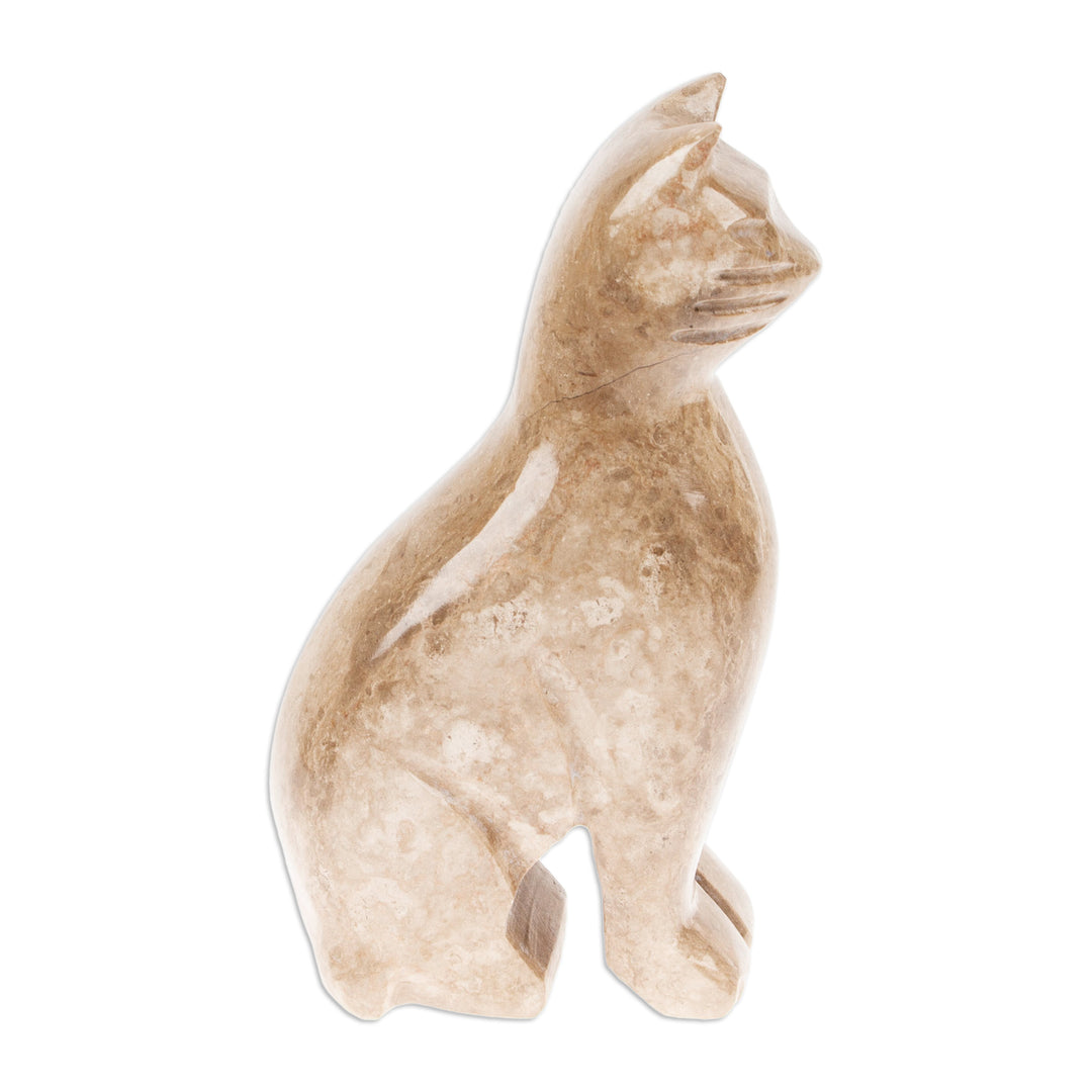 Marble Cat Sculpture in Beige from Mexico - Cafe Cat