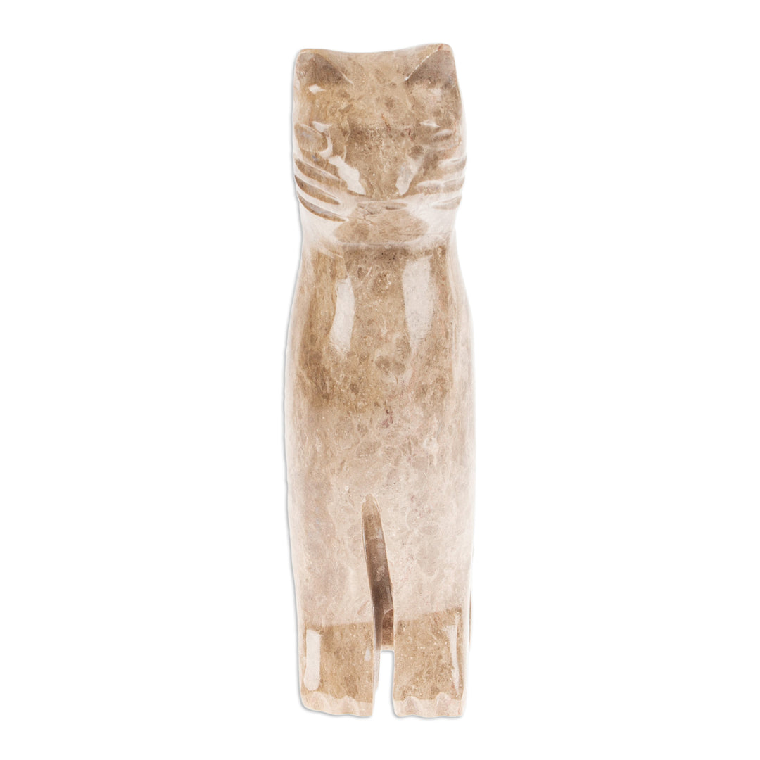 Marble Cat Sculpture in Beige from Mexico - Cafe Cat