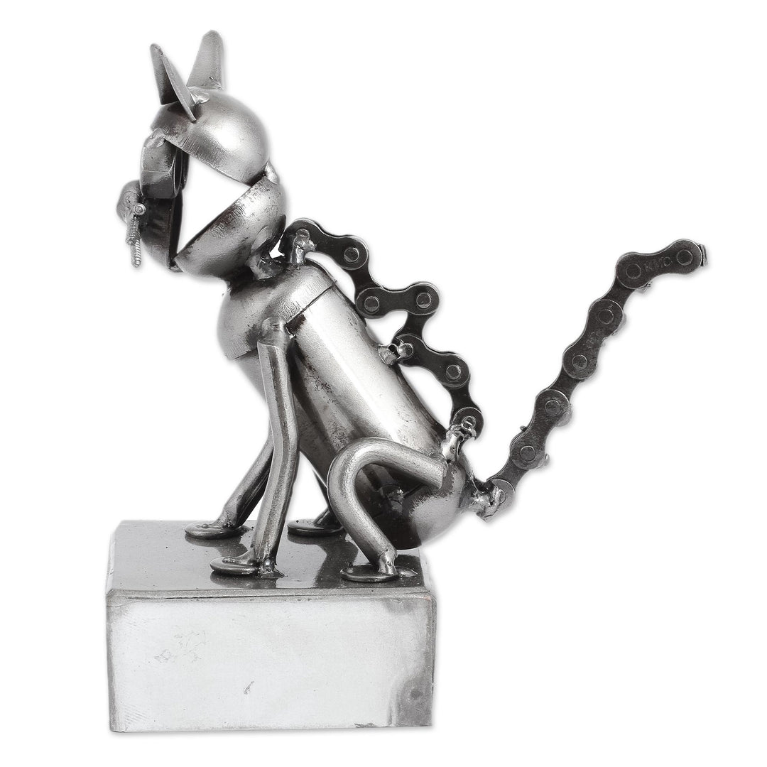 Upcycled Metal Auto Part Cat Sculpture from Mexico - Sitting Cat