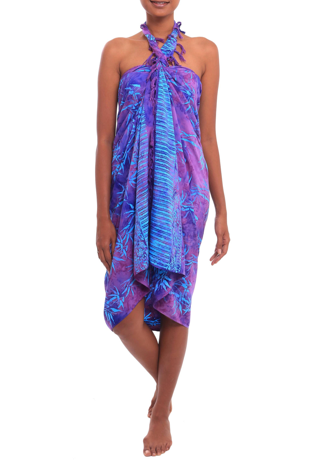 Bamboo Motif Batik Rayon Sarong from Bali - Twilight Bamboo