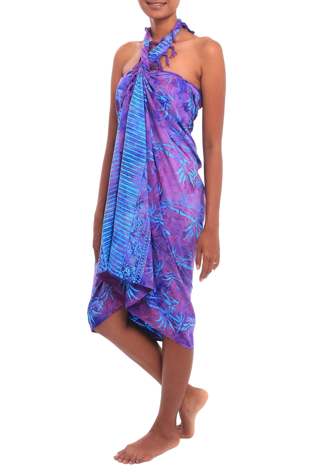 Bamboo Motif Batik Rayon Sarong from Bali - Twilight Bamboo