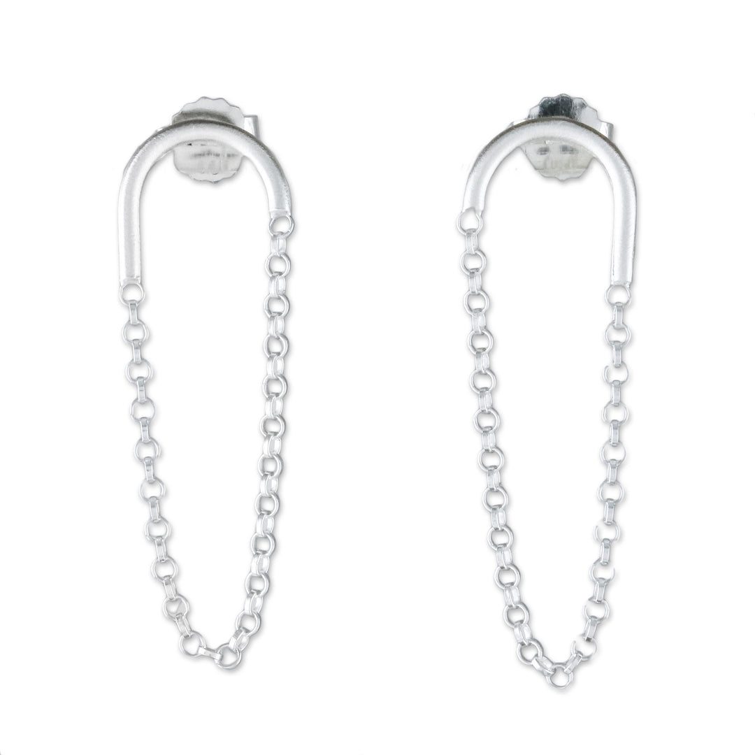 Rolo Chain Sterling Silver Dangle Earrings from Thailand - Chain Drop