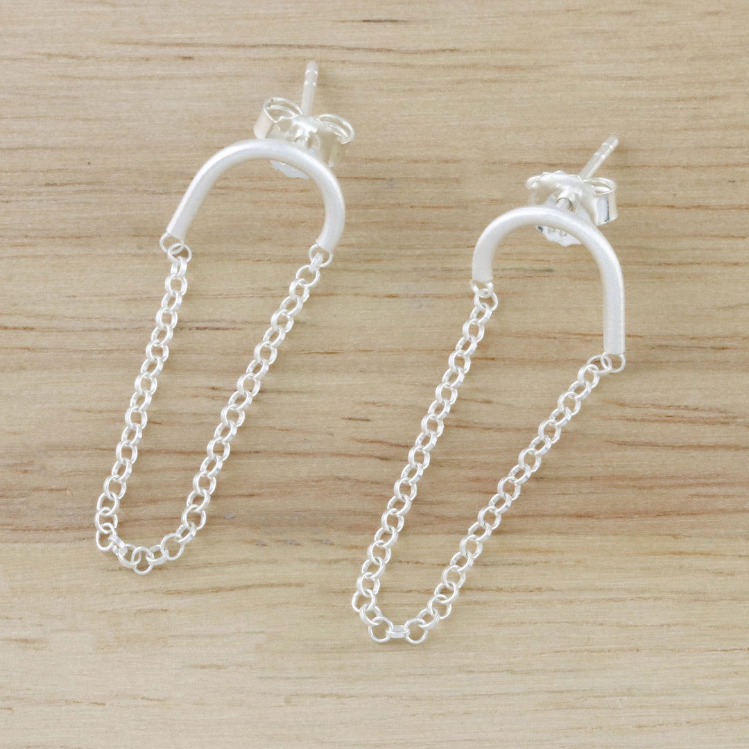 Rolo Chain Sterling Silver Dangle Earrings from Thailand - Chain Drop