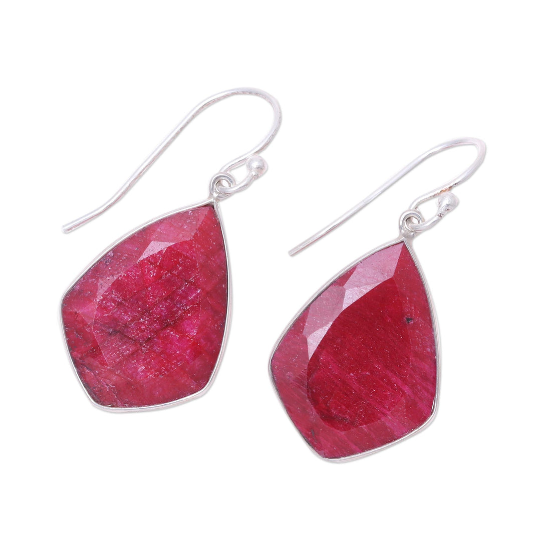 Ruby and Sterling Silver Dangle Earrings from India - Passionate Muse