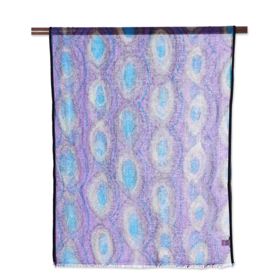 Hand-Painted Wool Shawl in Violet from India - Watchful Violet