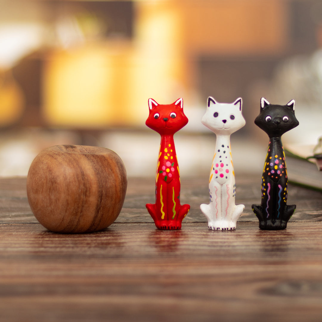 Hand-Painted Ceramic Cat Figurines from Peru (Set of 3) - Colorful Kittens