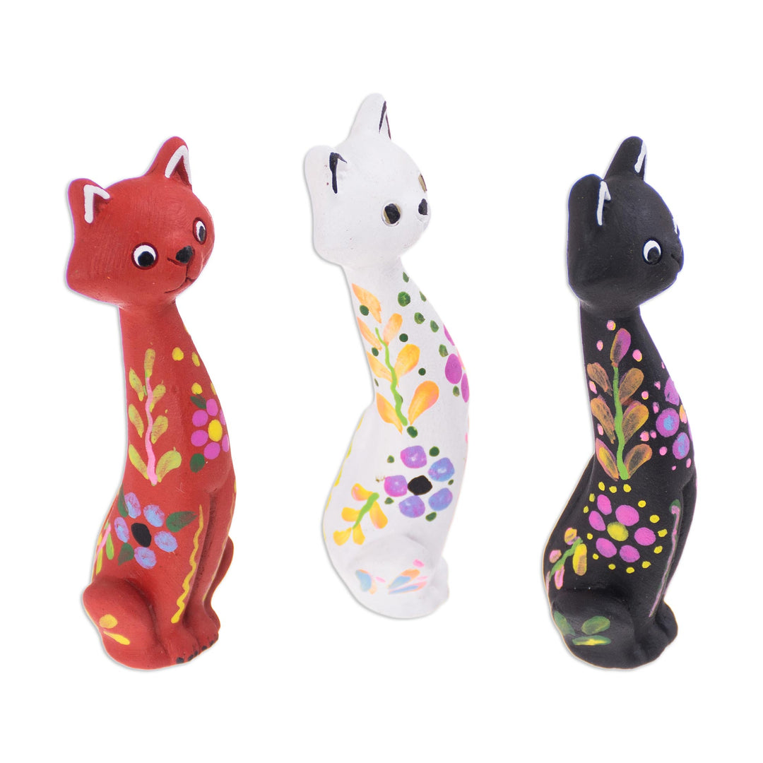 Hand-Painted Ceramic Cat Figurines from Peru (Set of 3) - Colorful Kittens