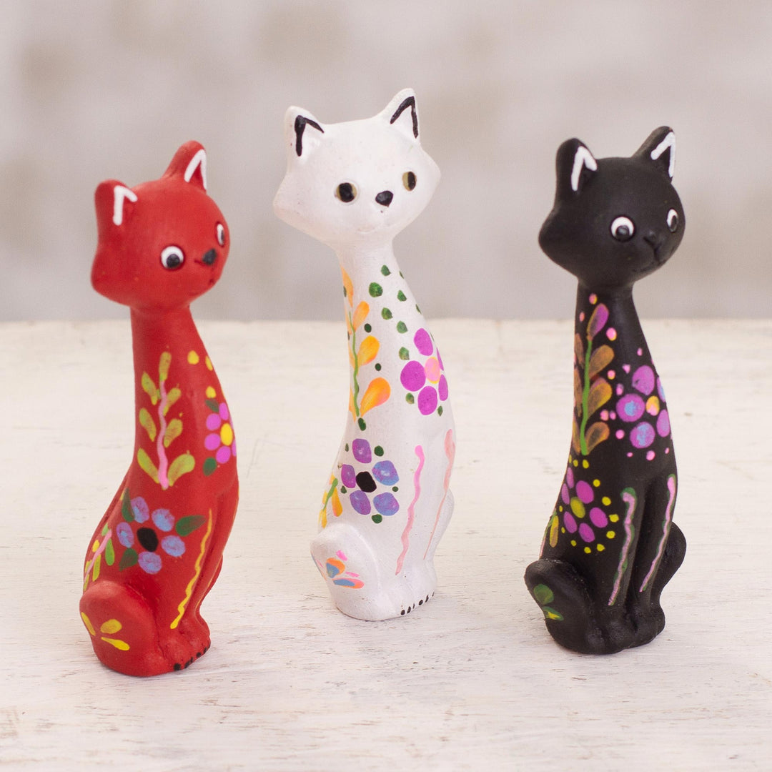 Hand-Painted Ceramic Cat Figurines from Peru (Set of 3) - Colorful Kittens