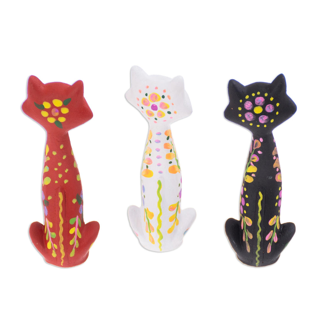 Hand-Painted Ceramic Cat Figurines from Peru (Set of 3) - Colorful Kittens