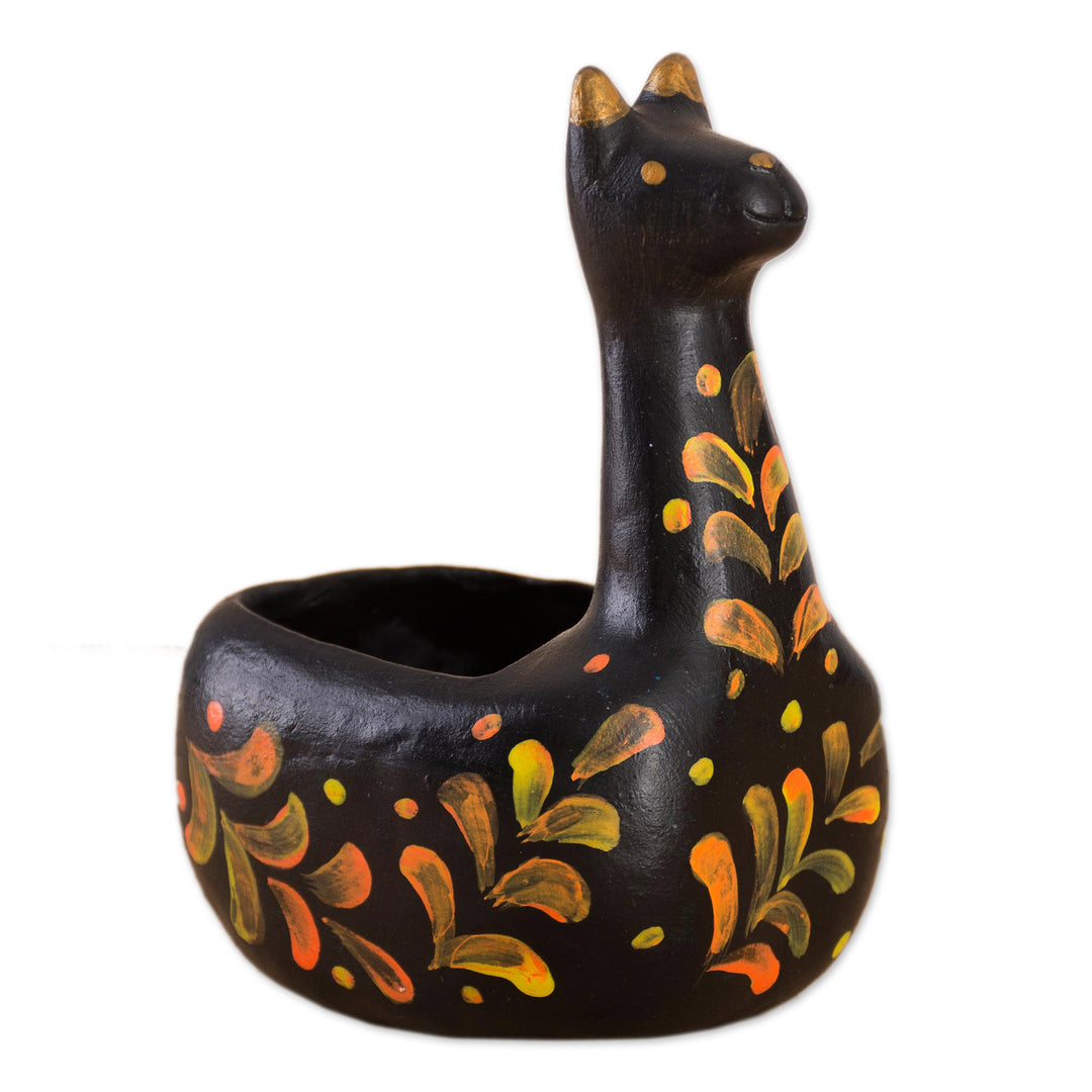 Black Ceramic Llama Figurine from Peru - Black Llamita