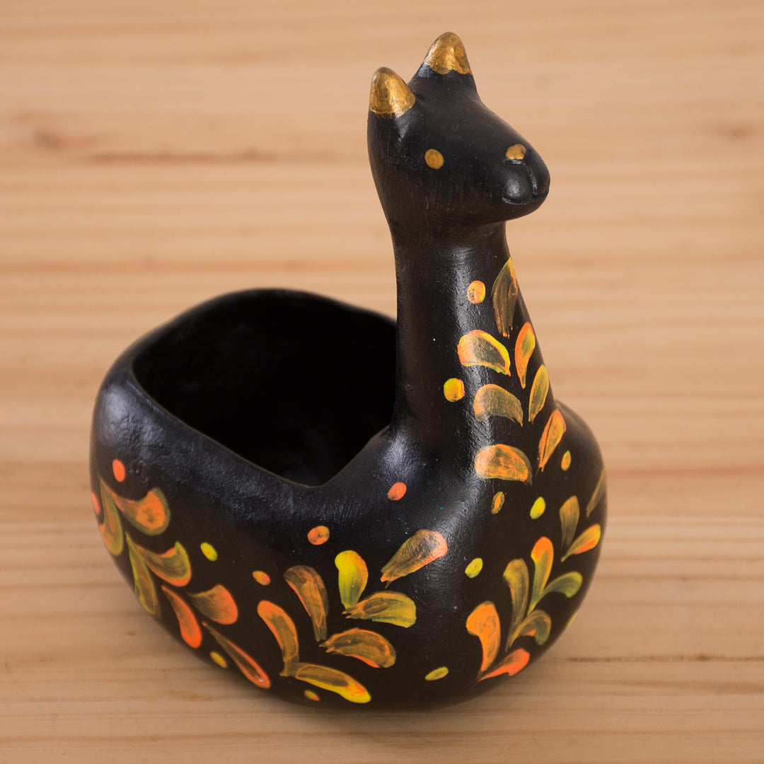 Black Ceramic Llama Figurine from Peru - Black Llamita