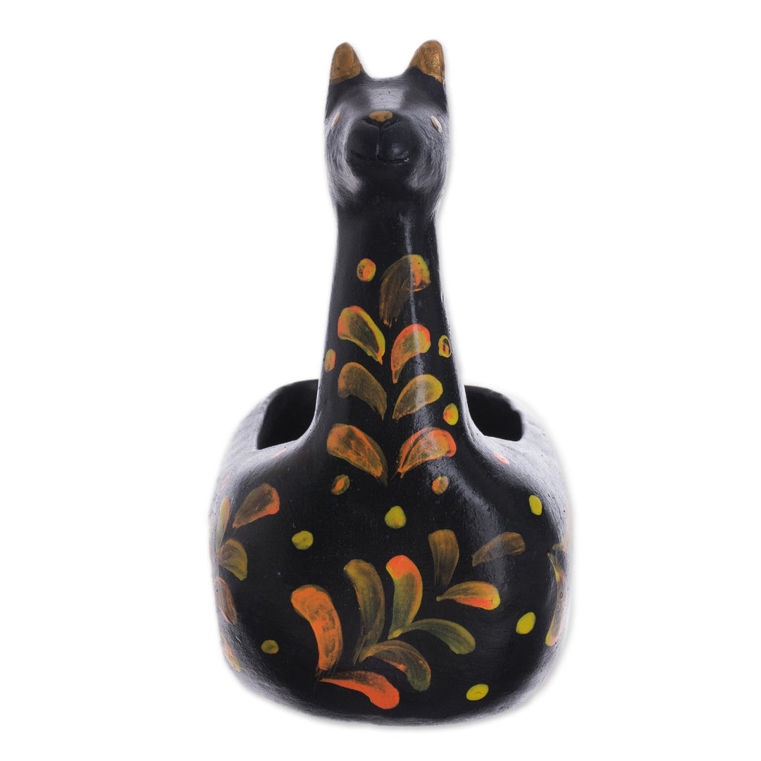 Black Ceramic Llama Figurine from Peru - Black Llamita