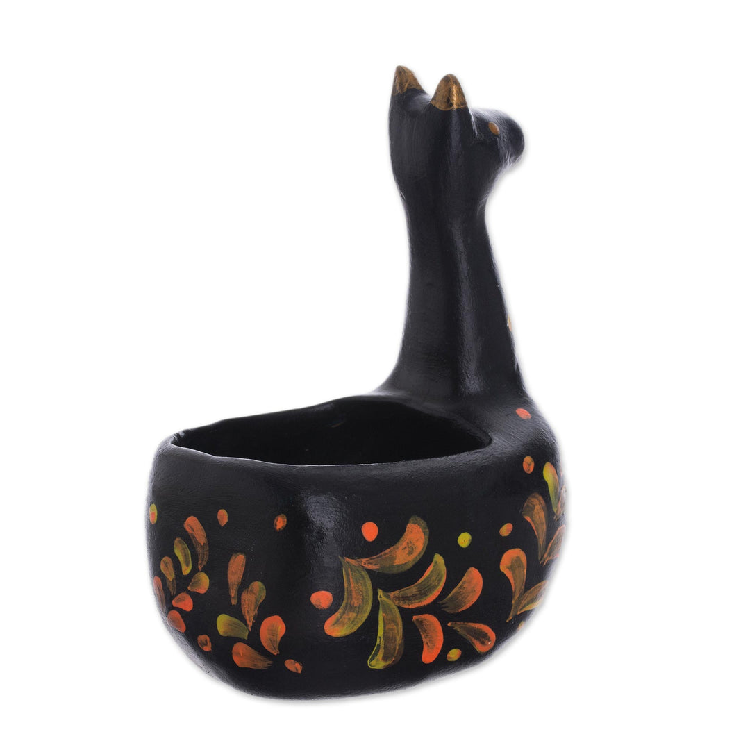 Black Ceramic Llama Figurine from Peru - Black Llamita