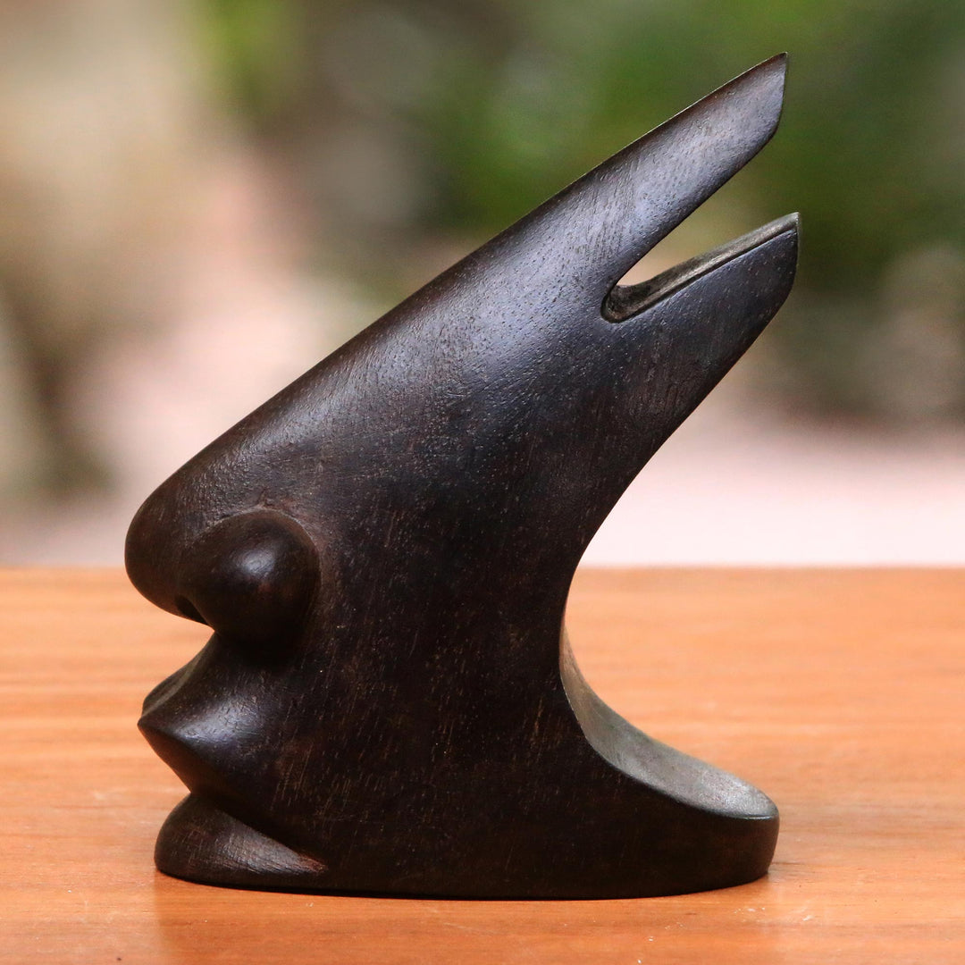 Wood Eyeglasses Stand in Dark Brown from Bali - Prominent Nose in Dark Brown