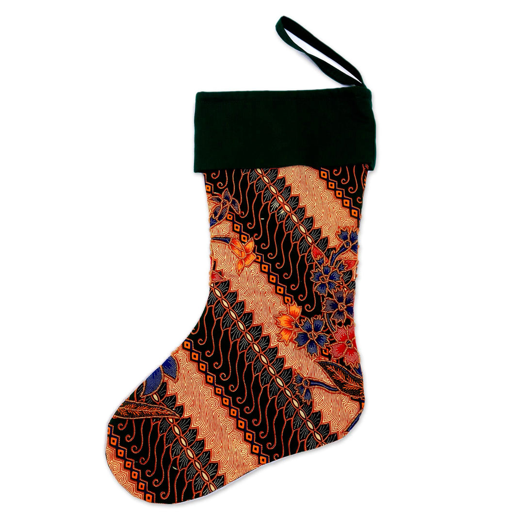 Batik Cotton Stocking in Midnight from Bali - Parang Holiday