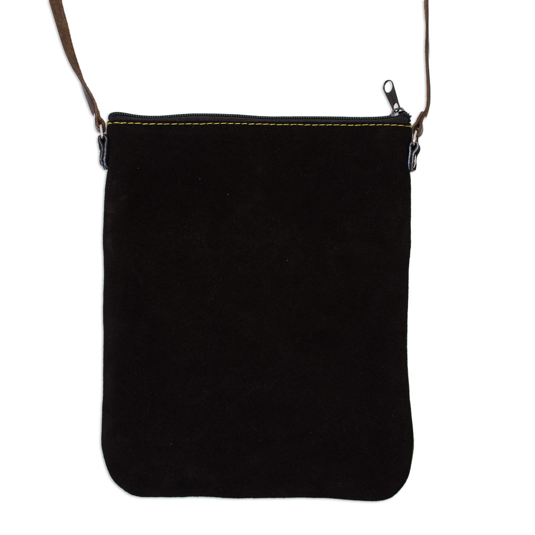 Llama-Themed Multicolored Leather Sling from Peru - Cusco Traveler