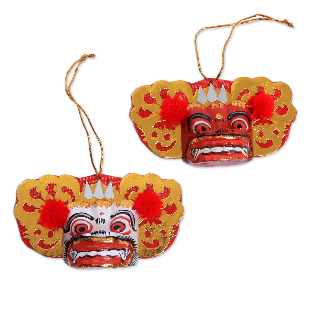 Handmade White and Red Albesia Wood Balinese Ornaments - Barong Royalty