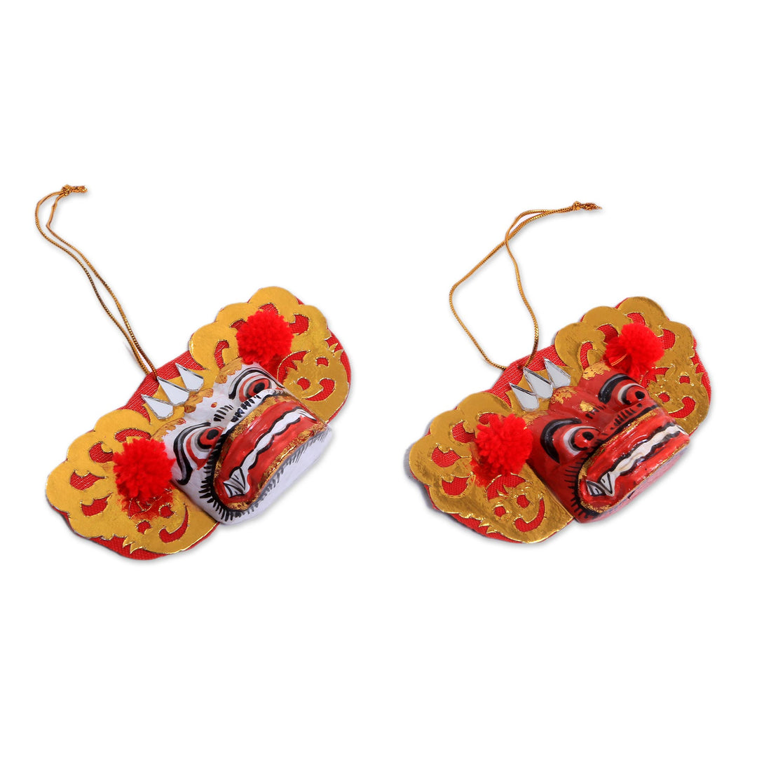 Handmade White and Red Albesia Wood Balinese Ornaments - Barong Royalty