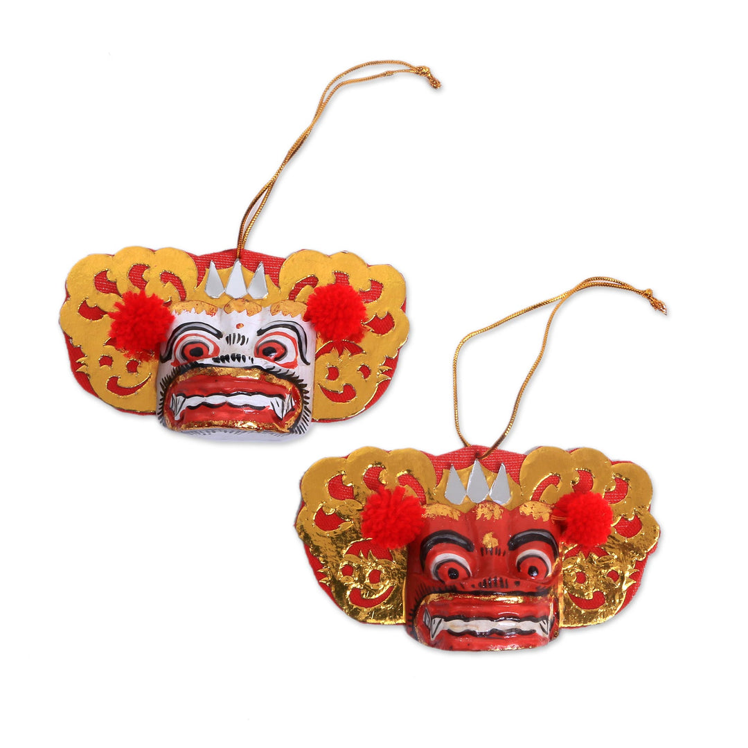 Handmade White and Red Albesia Wood Balinese Ornaments - Barong Royalty