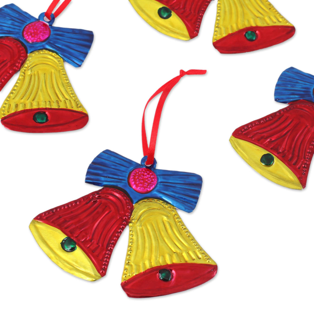 Tin Bell Ornaments in Red and Yellow from Mexico (Set of 4) - Lovely Red and Yellow Bells