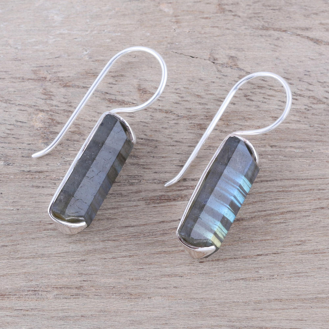 12-Carat Labradorite Drop Earrings from India - Beautiful Aurora