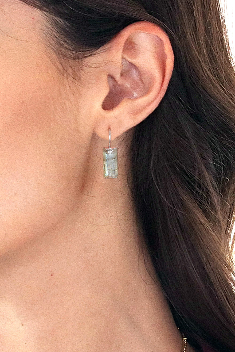 12-Carat Labradorite Drop Earrings from India - Beautiful Aurora
