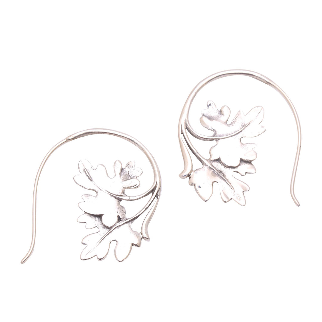 Leaf-Shaped Sterling Silver Drop Earrings from Bali - Leafy Canopy