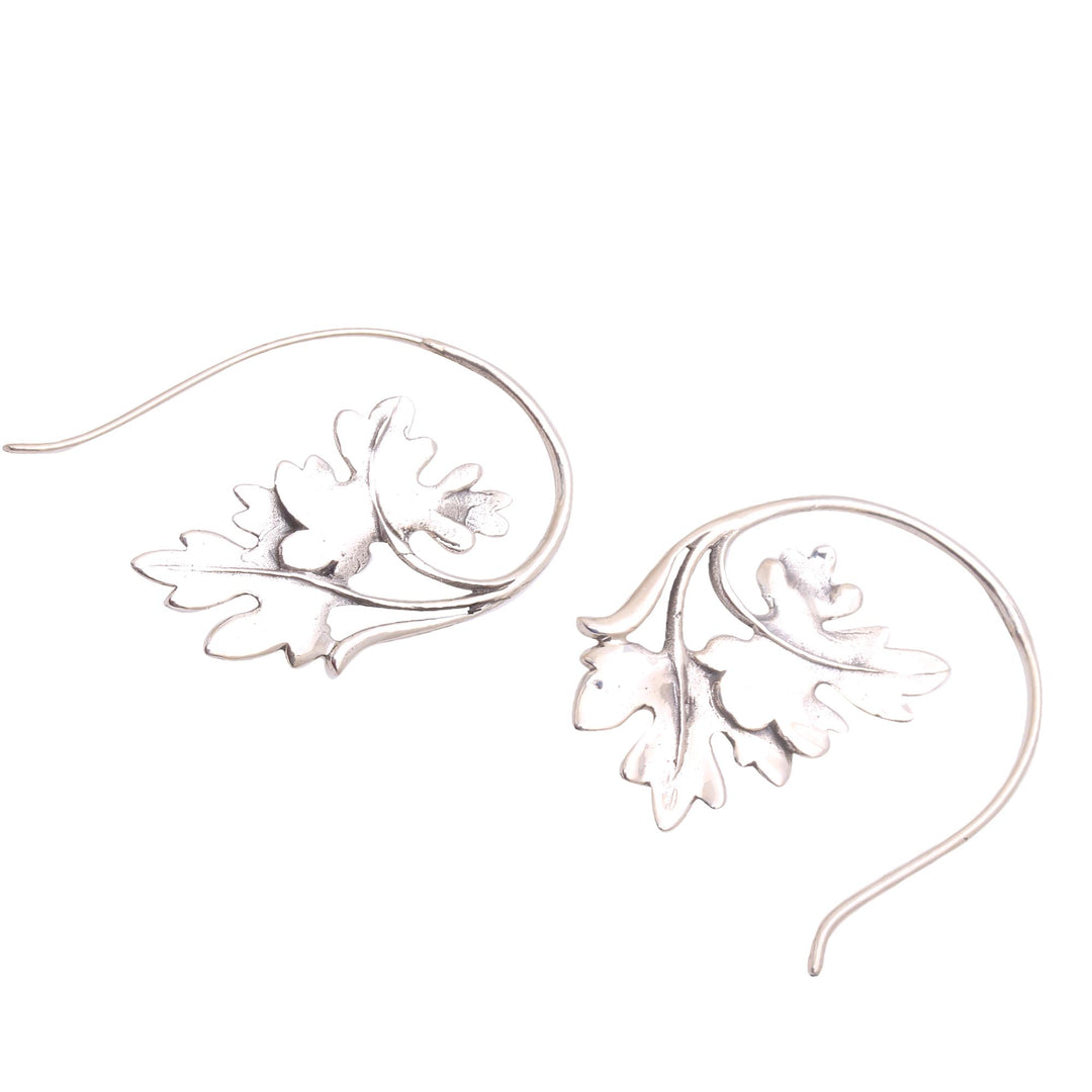 Leaf-Shaped Sterling Silver Drop Earrings from Bali - Leafy Canopy
