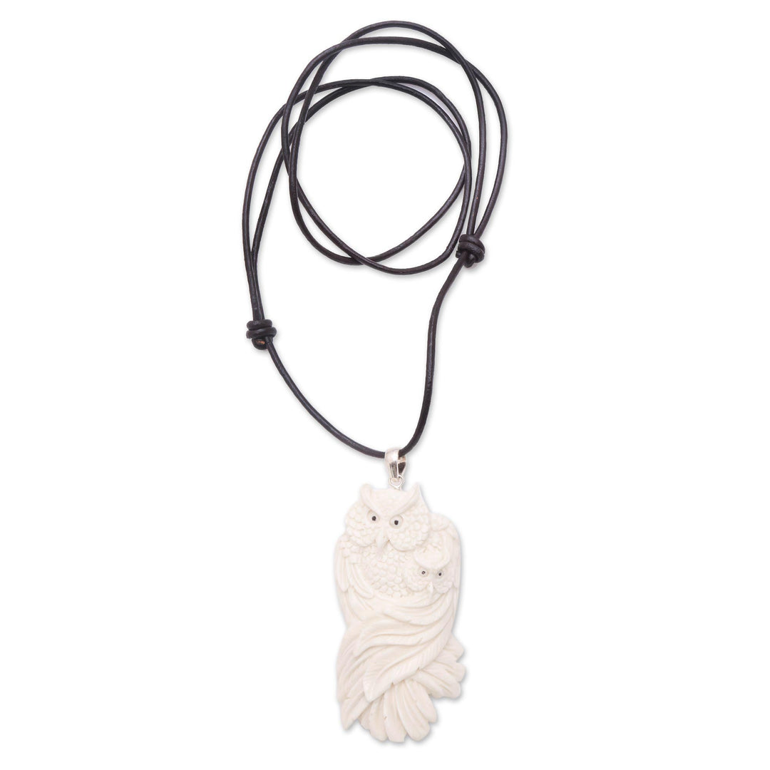 Mother and Child Bone Owl Pendant Necklace from Bali - Owl Affection